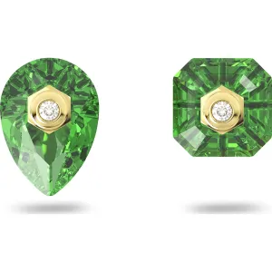Numina stud earrings, Asymmetrical, Green, Gold-tone plated
 5615529