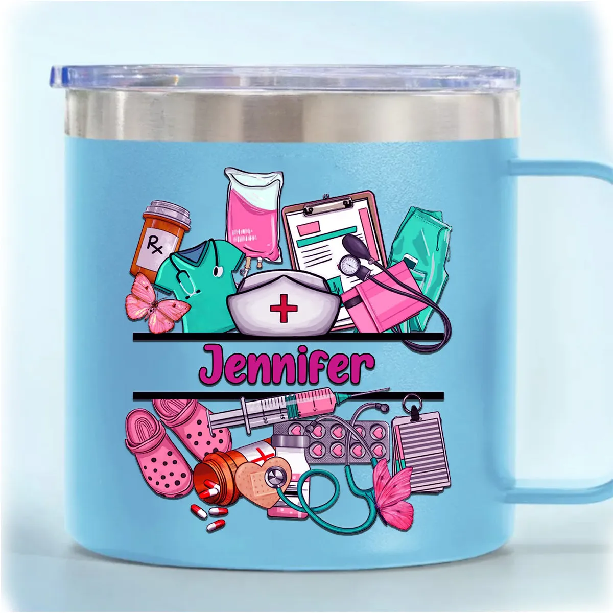 Nurse Personalized 14oz Stainless Steel Tumbler With Handle
