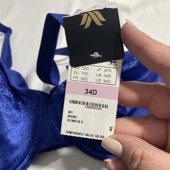 NWT $68 Wacoal [ 34D ] Back Appeal Smoothing Underwire Bra in Clematis Blue‎