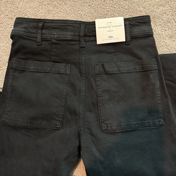 NWT Zara Pure Black Marine Straight Skim Fit Relaxed Leg High Rise size 6