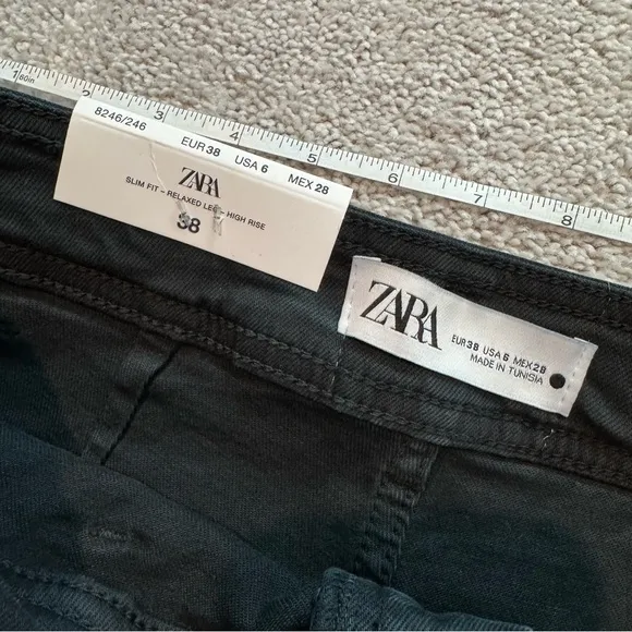 NWT Zara Pure Black Marine Straight Skim Fit Relaxed Leg High Rise size 6