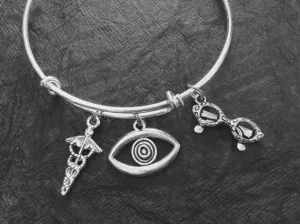 Optometrist Eye Doctor Glasses Charm on a Silver Expandable Adjustable Bangle Bracelet Occupational Gift