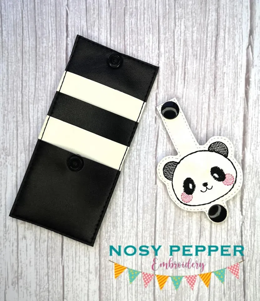 Panda Wallet tab (2 sizes included) machine embroidery design DIGITAL DOWNLOAD