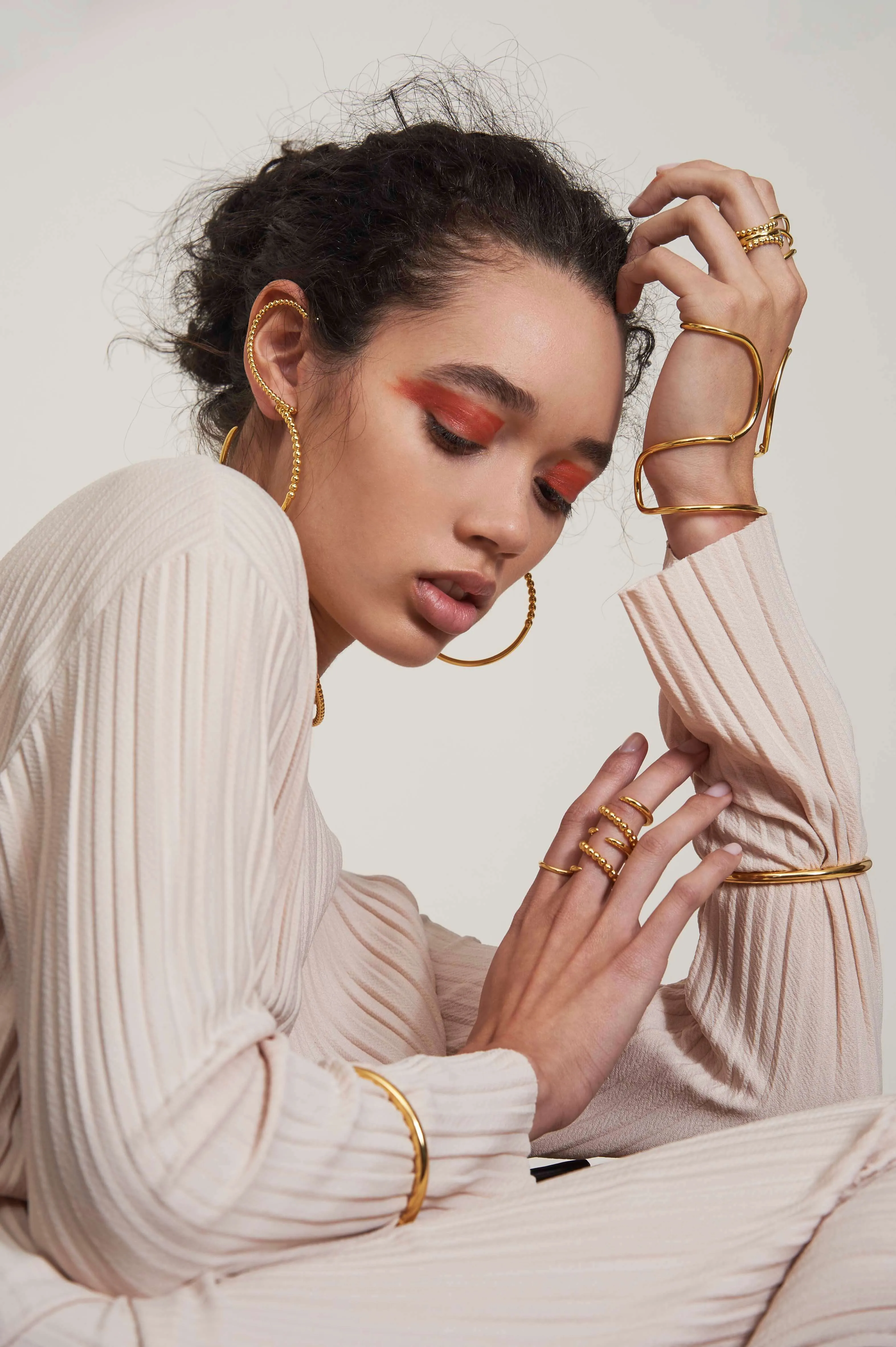Pearled Trace Ear Cuff in Gold- Right Ear