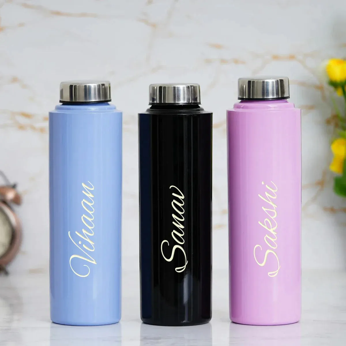 Personalised Voilet Classic Smart Bottle (1 Litre), Stainless Steel Mug & All in One Men's Combo (3 pcs) - Royal Blue