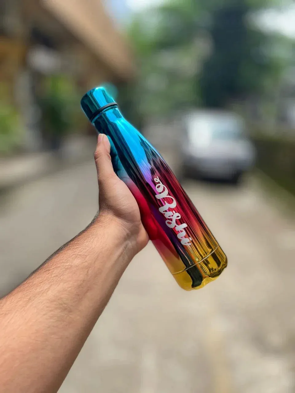 Personalized All in One Men's Combo (2 pcs) & Customized Rainbow Stainless Steel Water Bottles - Tan