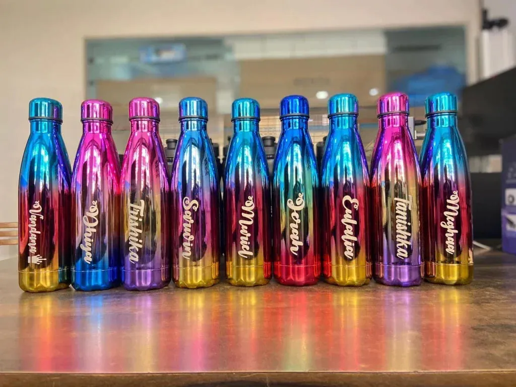 Personalized All in One Men's Combo (2 pcs) & Customized Rainbow Stainless Steel Water Bottles - Tan
