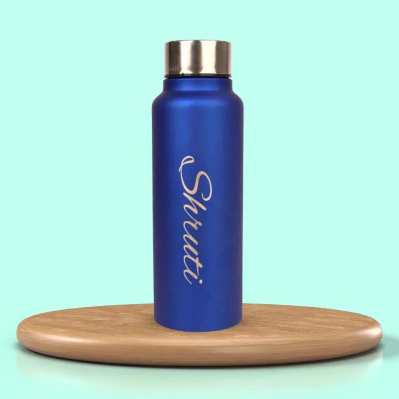 Personalized Best Vegan Leather Combo with Water Bottle - Blue