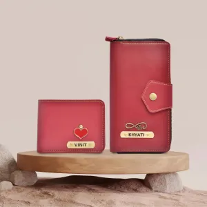 Personalized Couple's Combo : Premium Lady Wallet ( Product 1 )& Men's Wallet (Product 2)- Wine