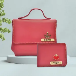 Personalized Couple's Combo : Sling Bag & Men's Wallet - Wine