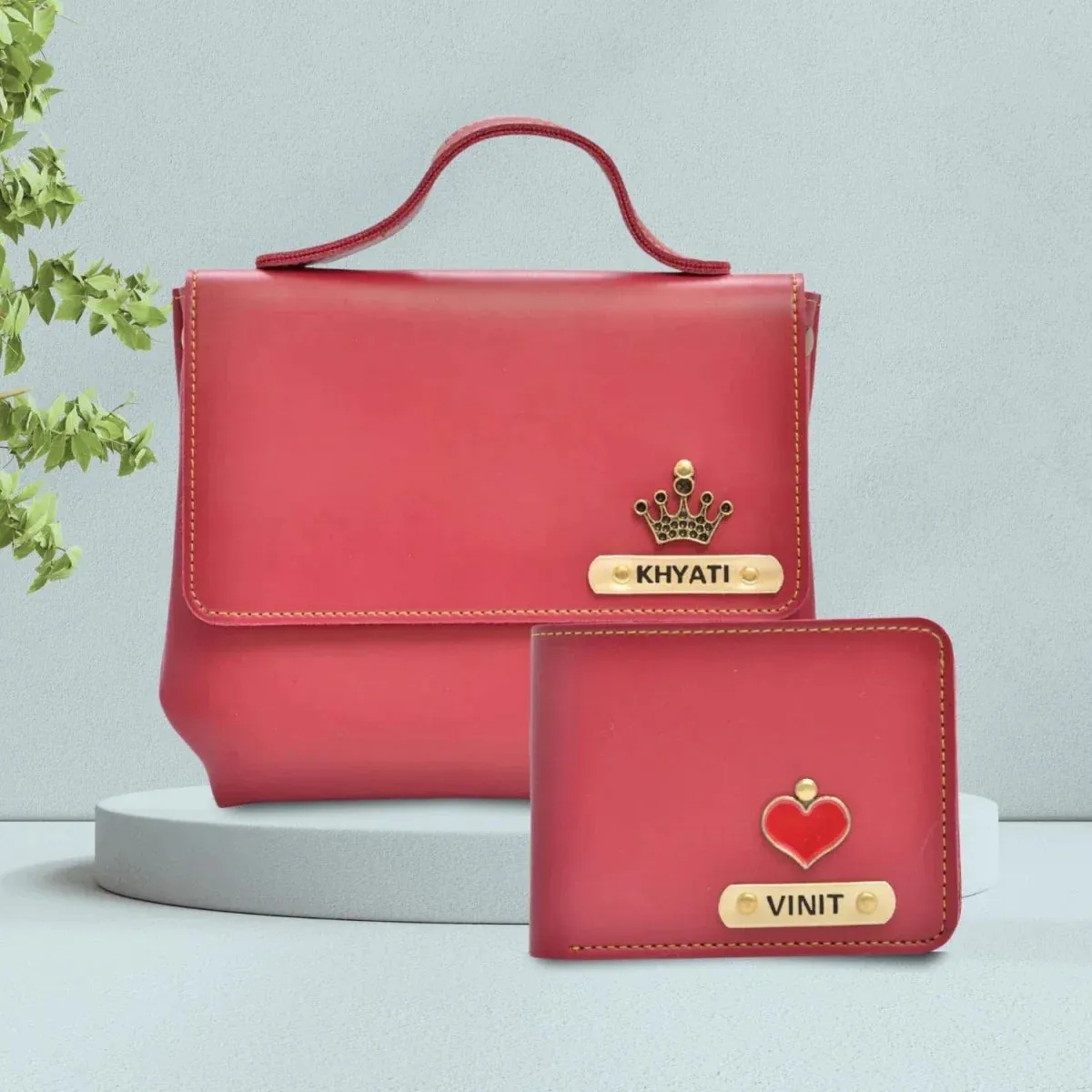 Personalized Couple's Combo : Sling Bag & Men's Wallet - Wine