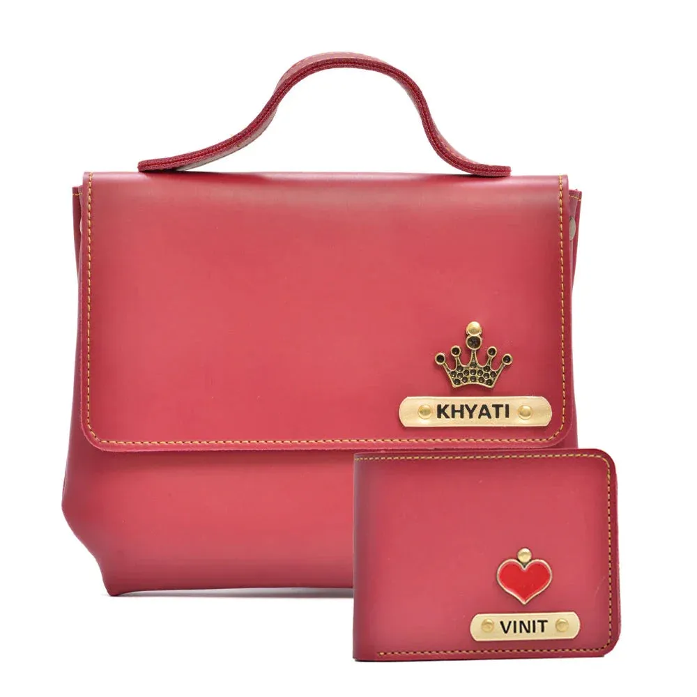Personalized Couple's Combo : Sling Bag & Men's Wallet - Wine