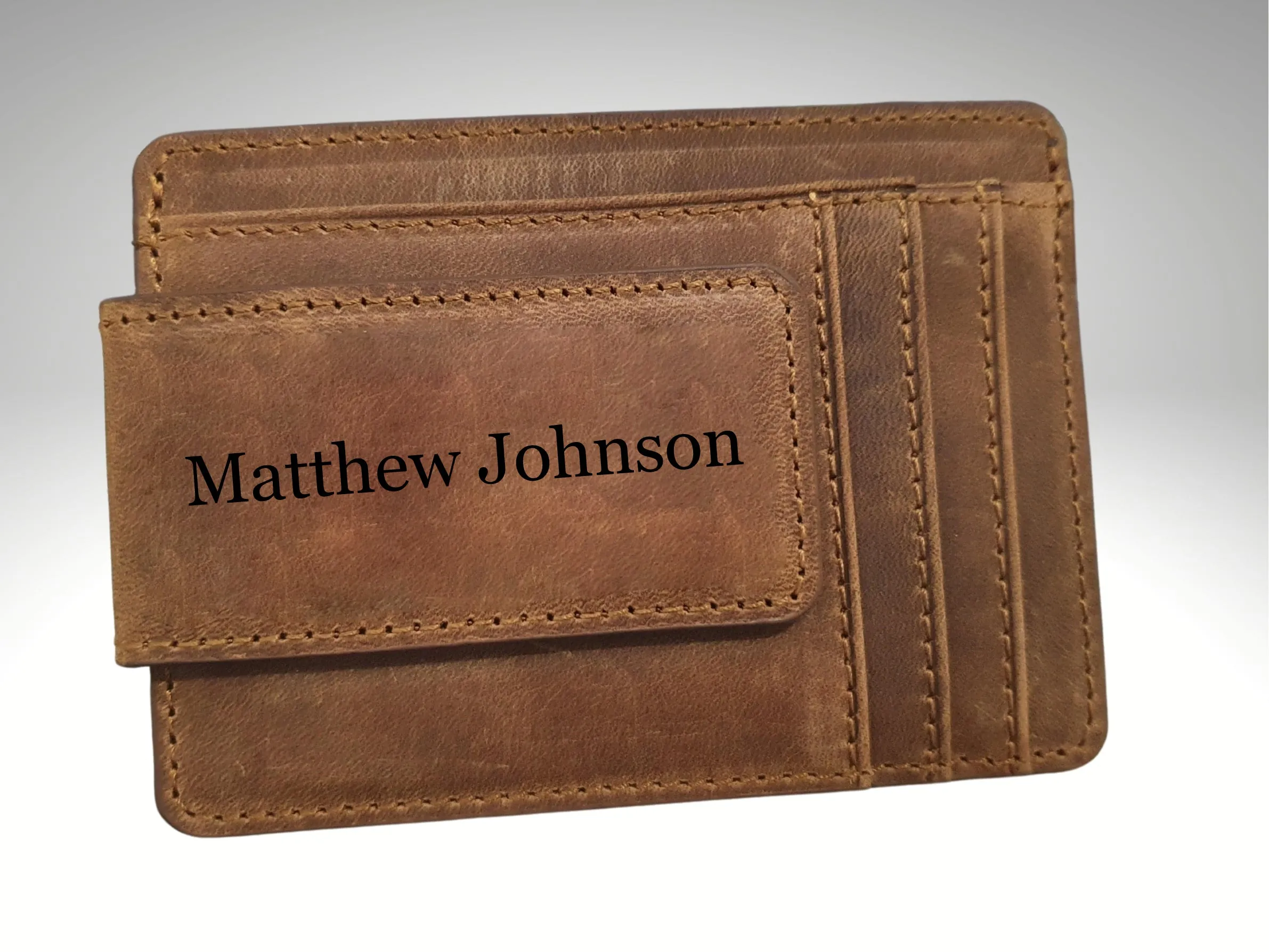 Personalized Leather Money Clip, Custom Front Pocket Wallet for Men