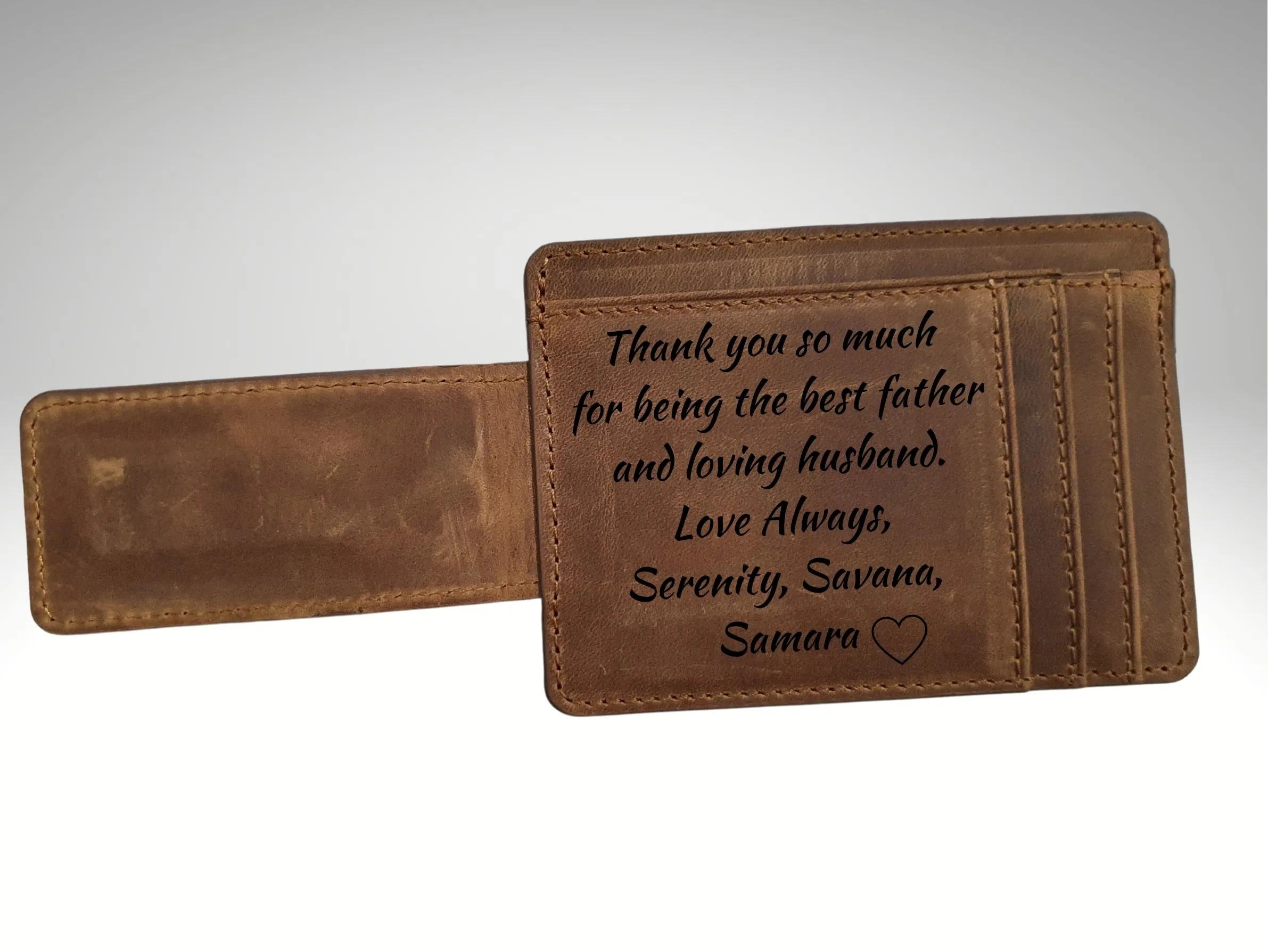 Personalized Leather Money Clip, Custom Front Pocket Wallet for Men