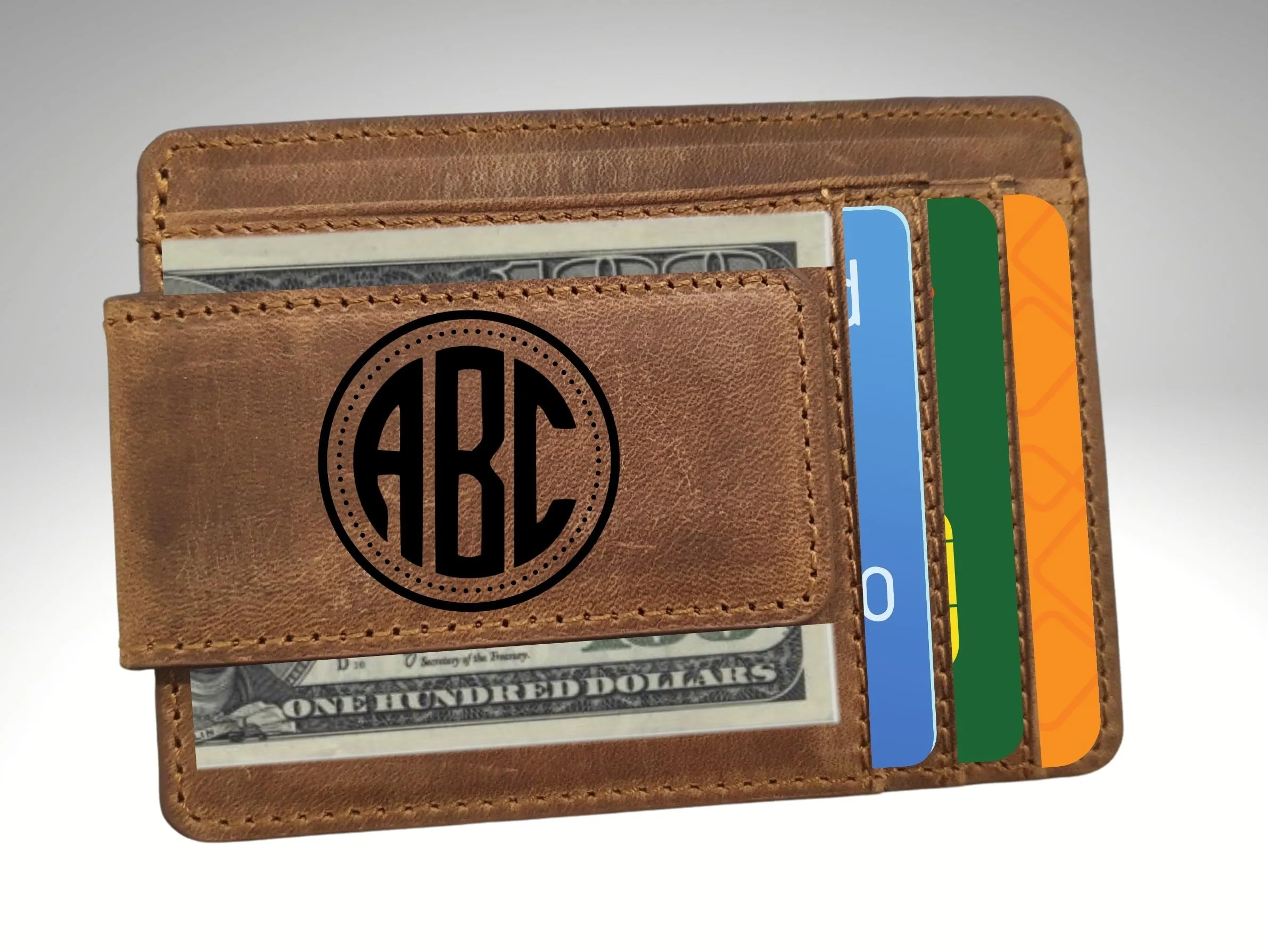Personalized Leather Money Clip, Custom Front Pocket Wallet for Men