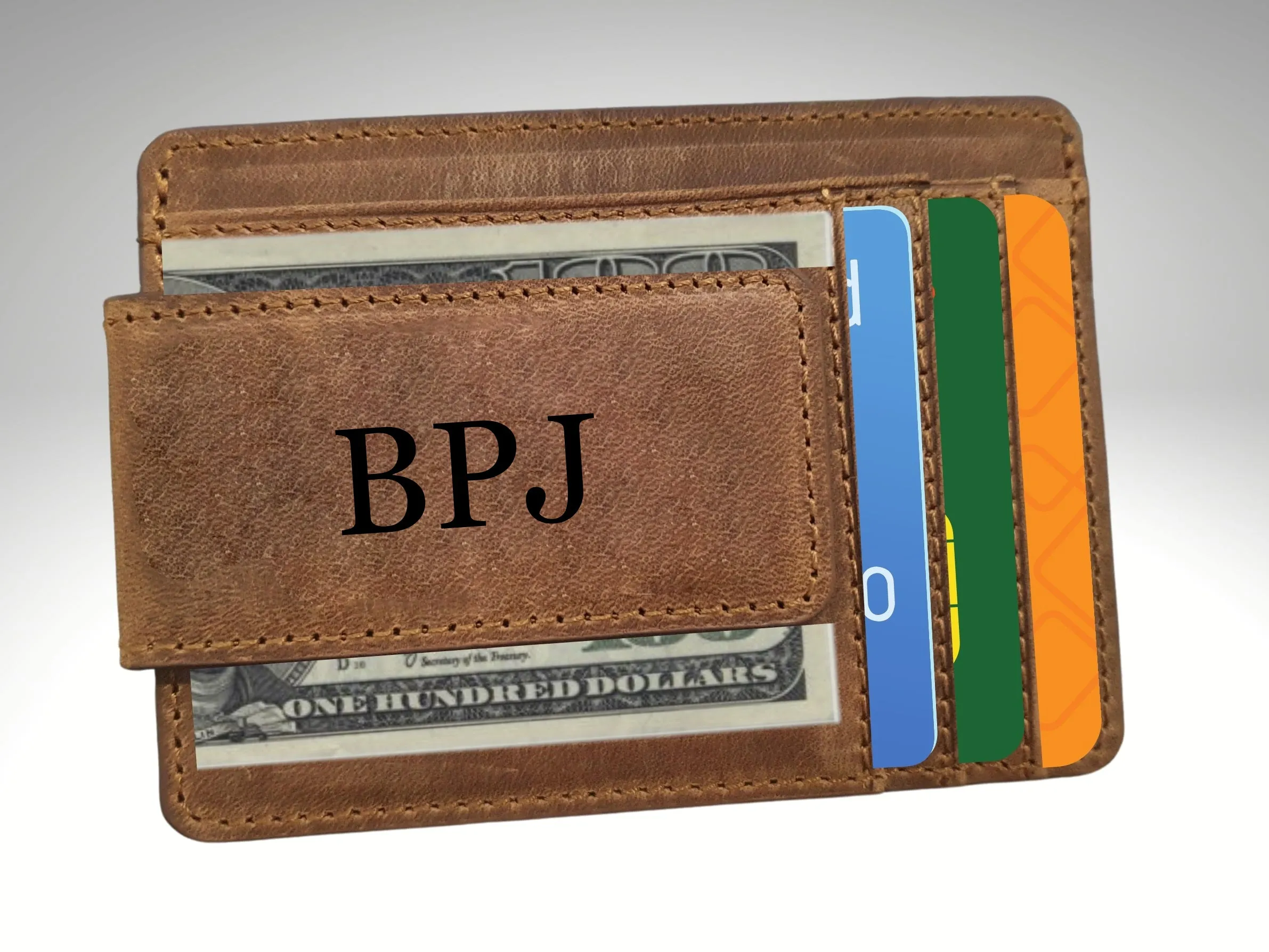 Personalized Leather Money Clip, Custom Front Pocket Wallet for Men