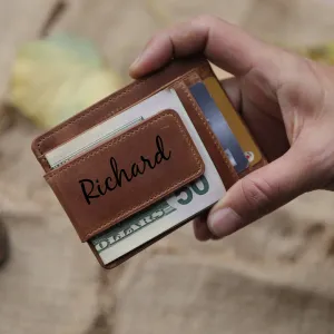 Personalized Leather Money Clip, Custom Front Pocket Wallet for Men