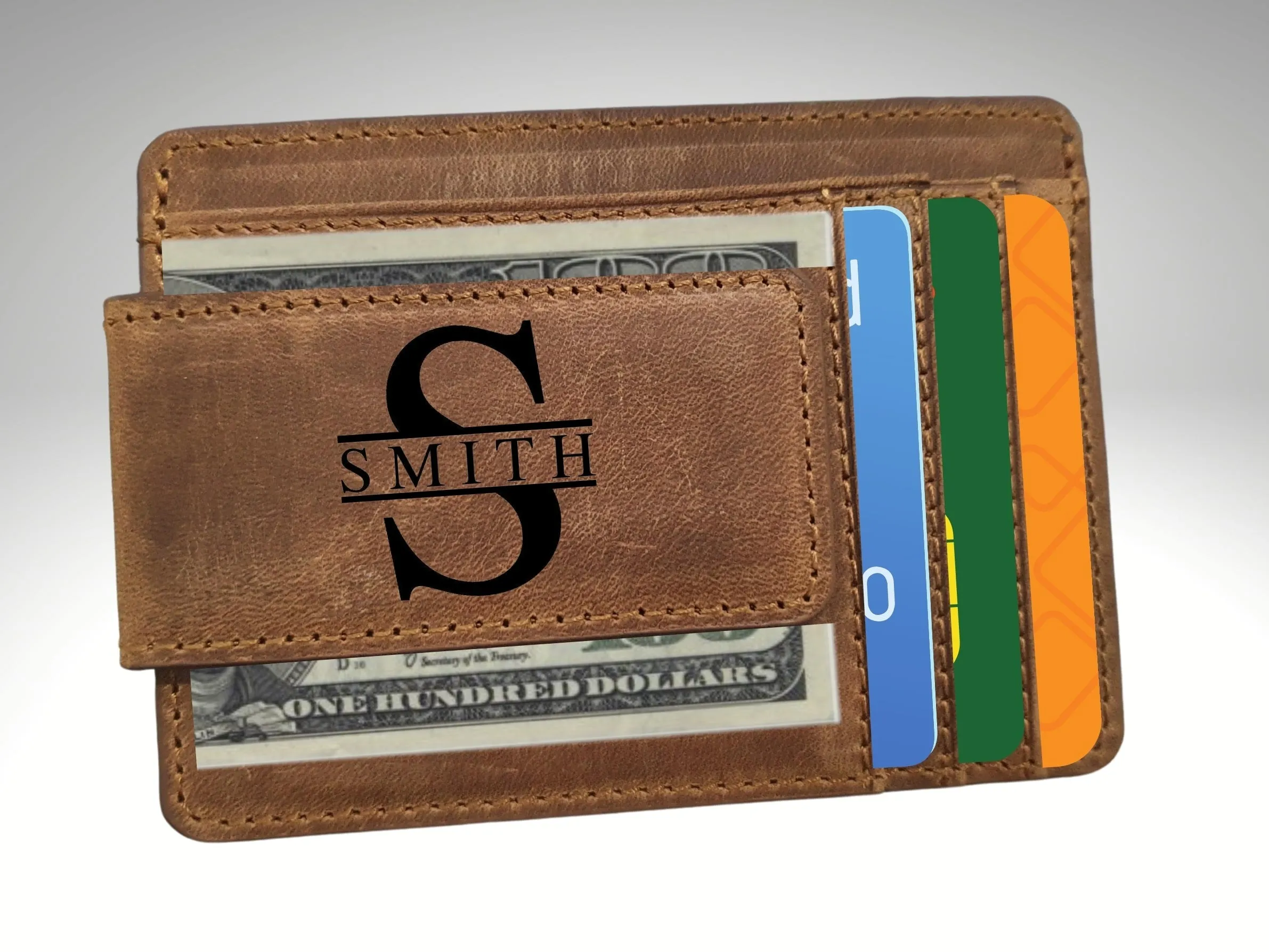 Personalized Leather Money Clip, Custom Front Pocket Wallet for Men
