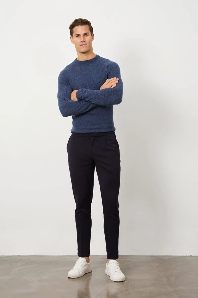 Pleat Side Adjuster Trousers in Navy