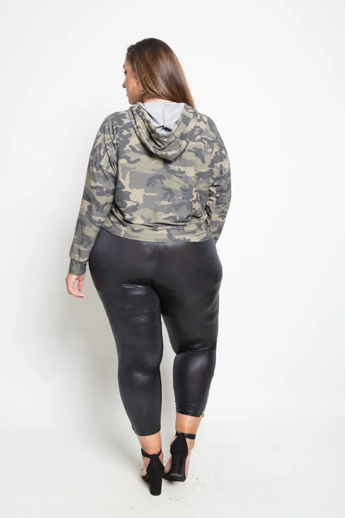 Plus Size Camo Terry Hooded Sweater