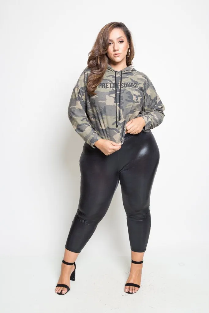 Plus Size Camo Terry Hooded Sweater