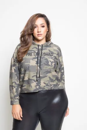 Plus Size Camo Terry Hooded Sweater