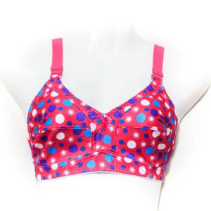 Plus Size Polka Dotted Cotton Bra - Non Padded - Non Wired - Hot Pink
