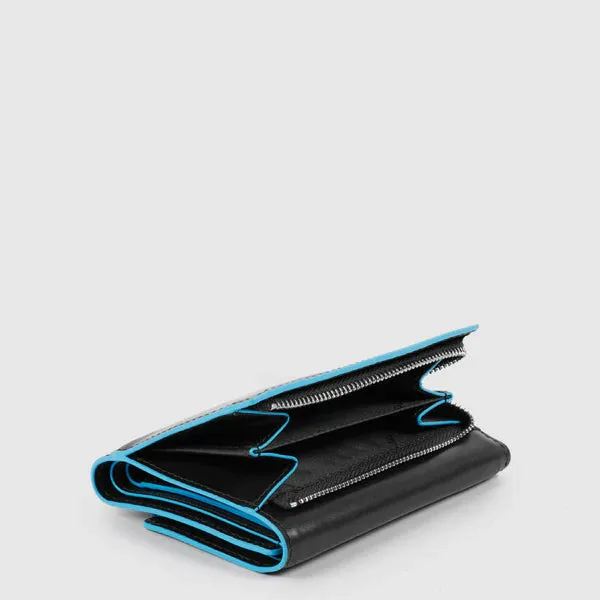 Portafoglio da Donna Piccolo Piquadro Blue Square in Pelle con Patella Nero