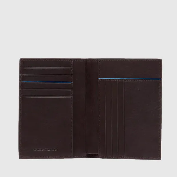 Portafoglio da Uomo Verticale Piquadro in Pelle Blue Square Mogano