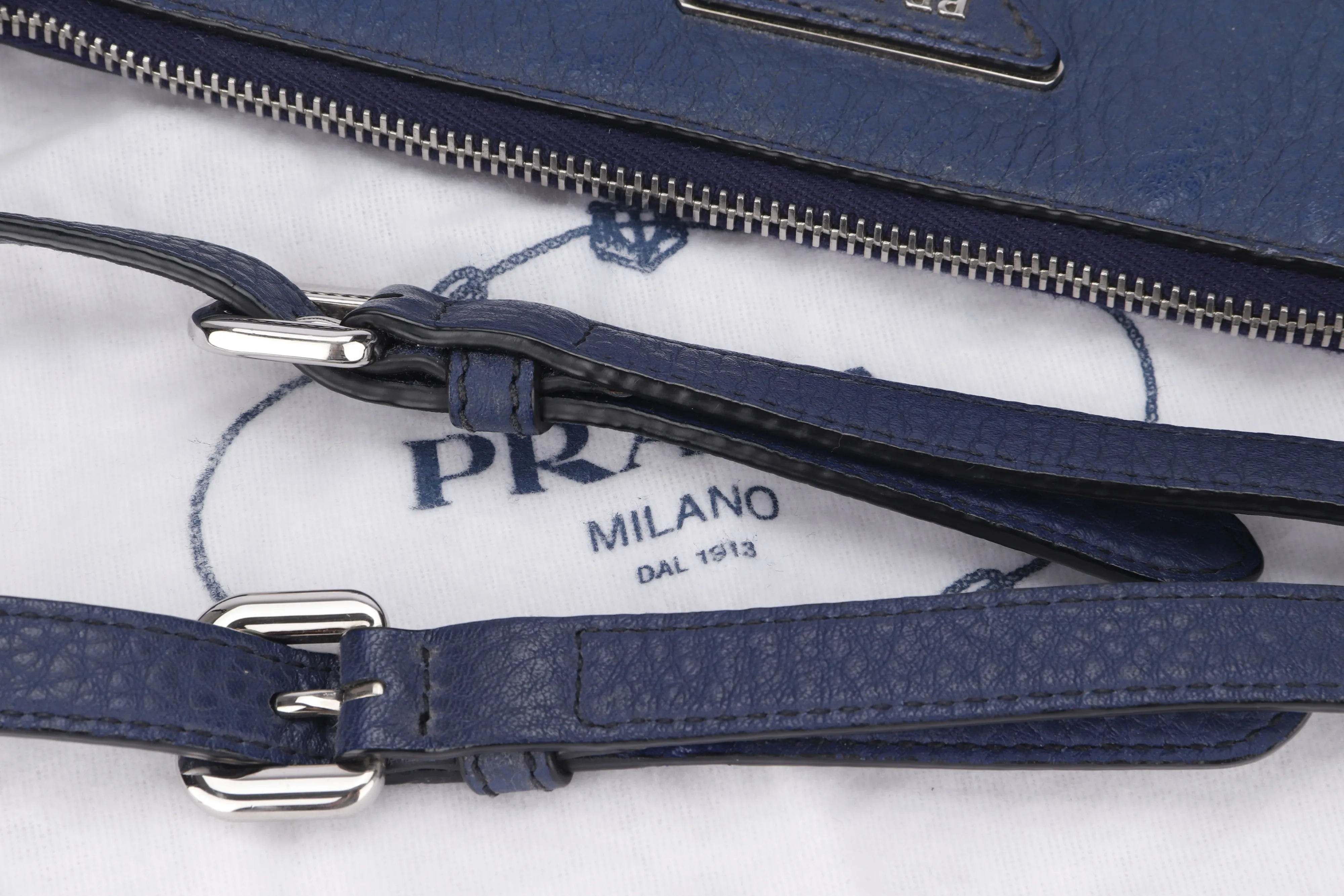 Prada Blue Leather Sling Bag, with Strap, Card & Dust Cover