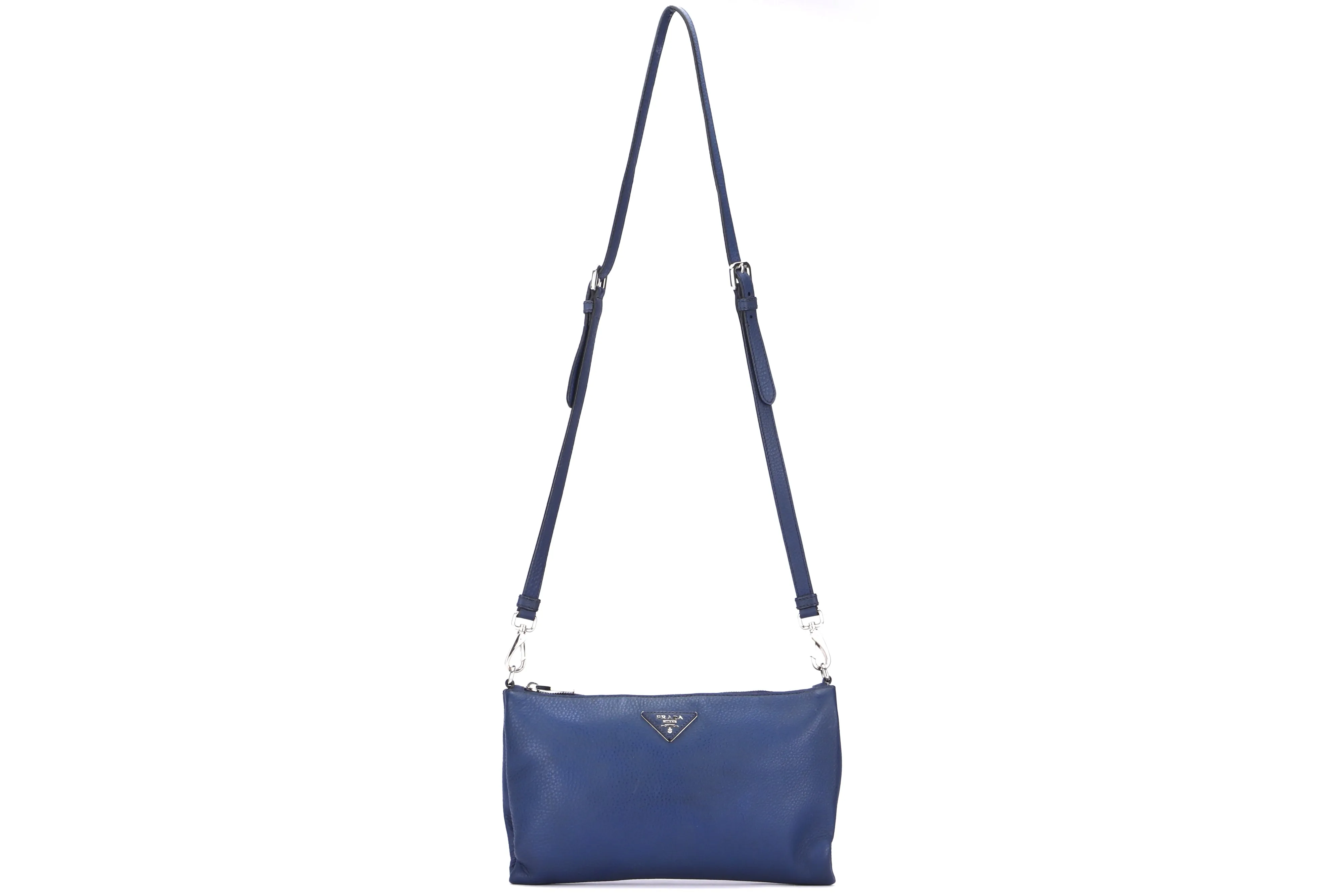 Prada Blue Leather Sling Bag, with Strap, Card & Dust Cover