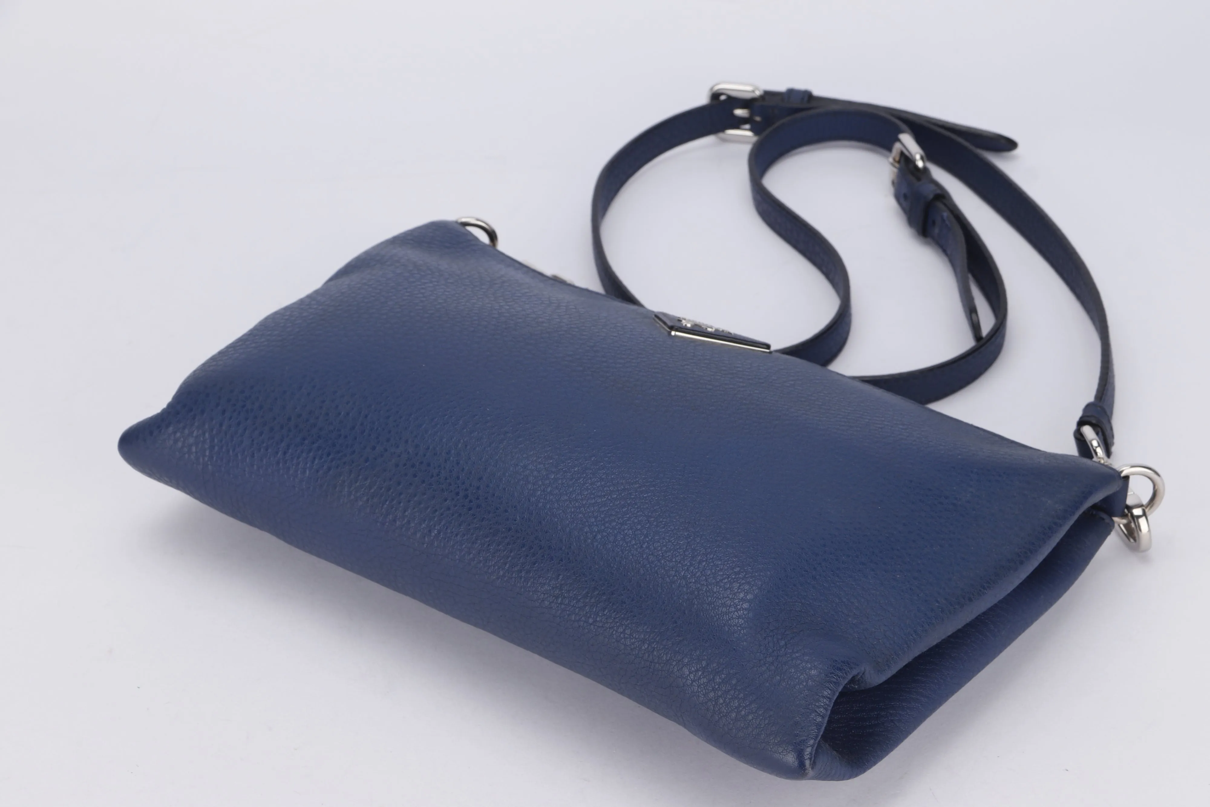 Prada Blue Leather Sling Bag, with Strap, Card & Dust Cover