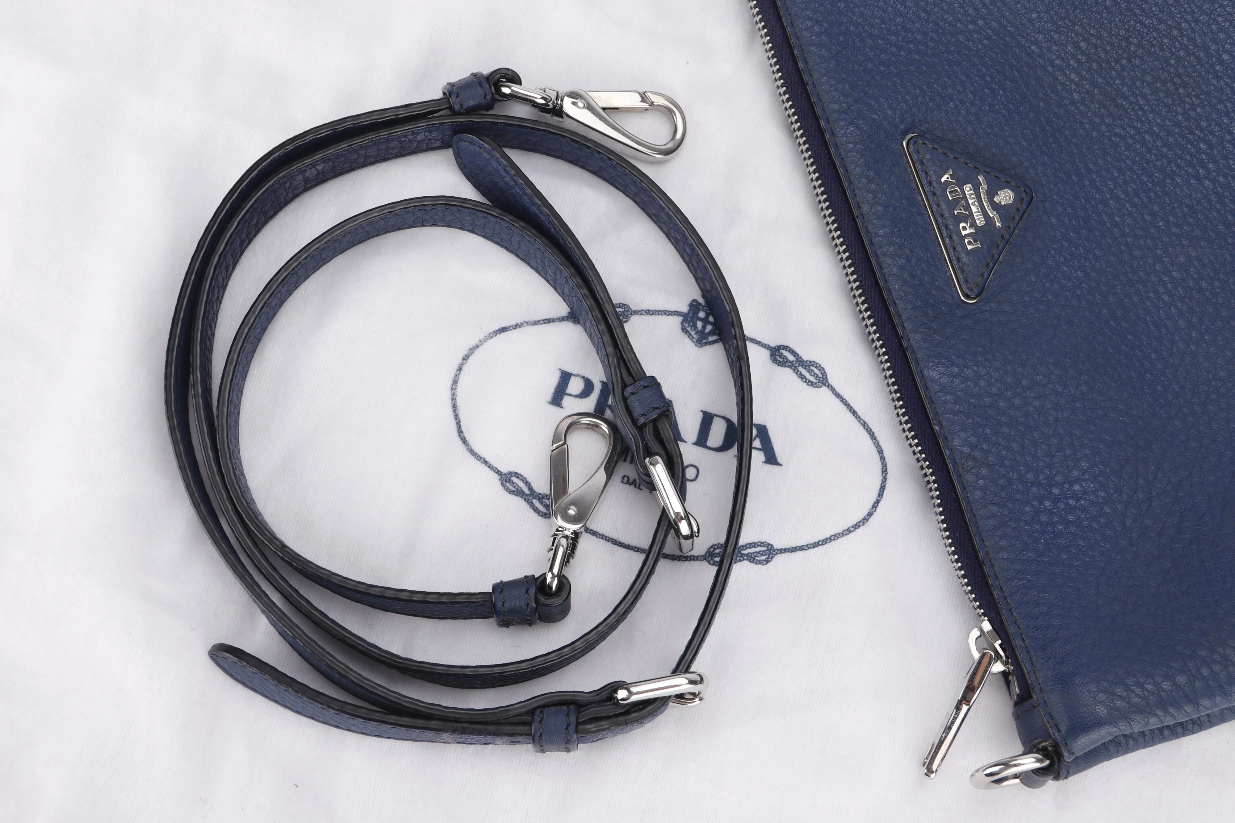 Prada Blue Leather Sling Bag, with Strap, Card & Dust Cover