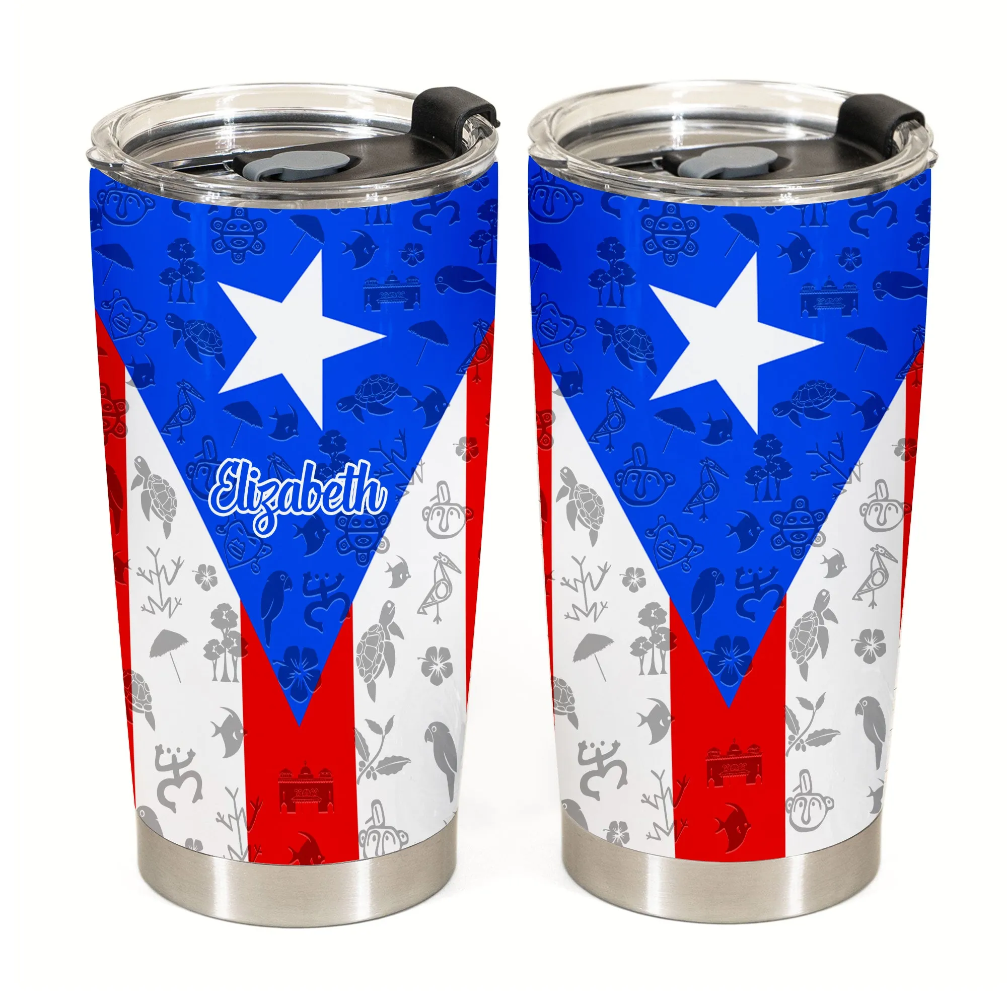 Puerto Rico Personalized Tumbler With Your Name  Flag And Symbols