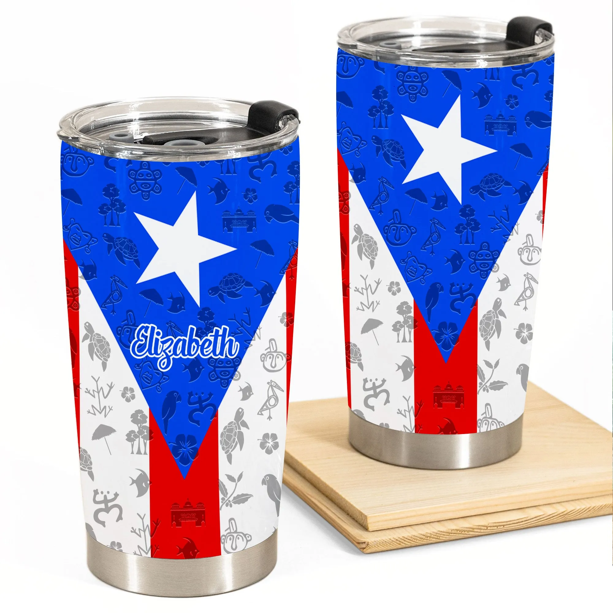 Puerto Rico Personalized Tumbler With Your Name  Flag And Symbols