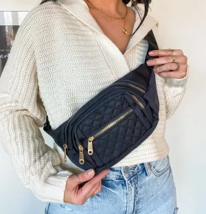 QUILTED BELT BAG-BLACK & GOLD