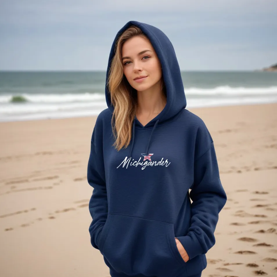 "Flag Michigander" Relaxed Fit Classic Unisex Hoodie