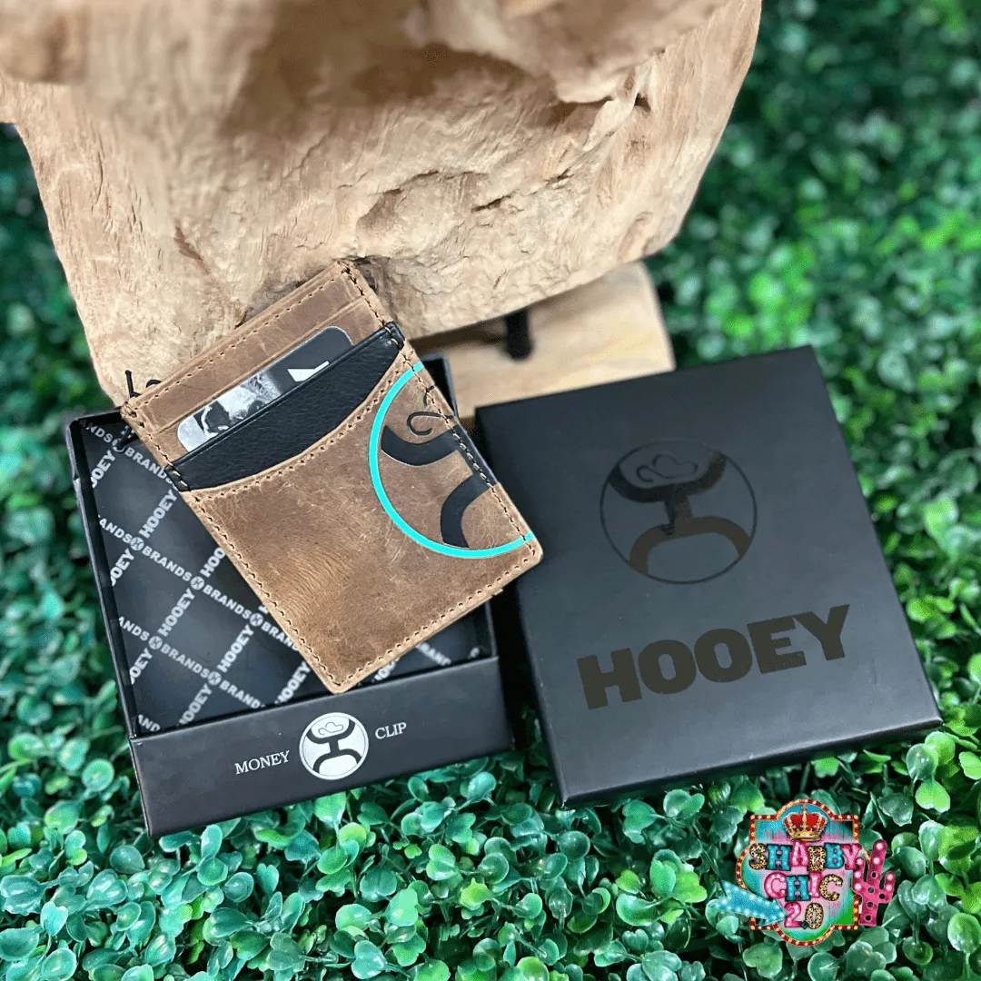 "HOOEY 2.0" BROWN W/BLACK & TURQUOISE MONEY CLIP WALLET