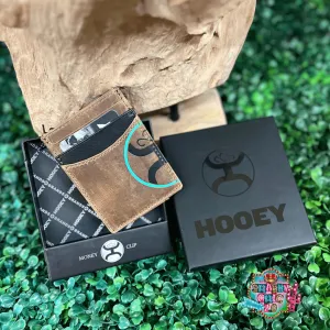 "HOOEY 2.0" BROWN W/BLACK & TURQUOISE MONEY CLIP WALLET
