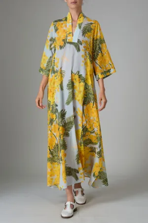 Rachel Voile Garden of Eden Print Kaftan | Yellow / Storm Blue