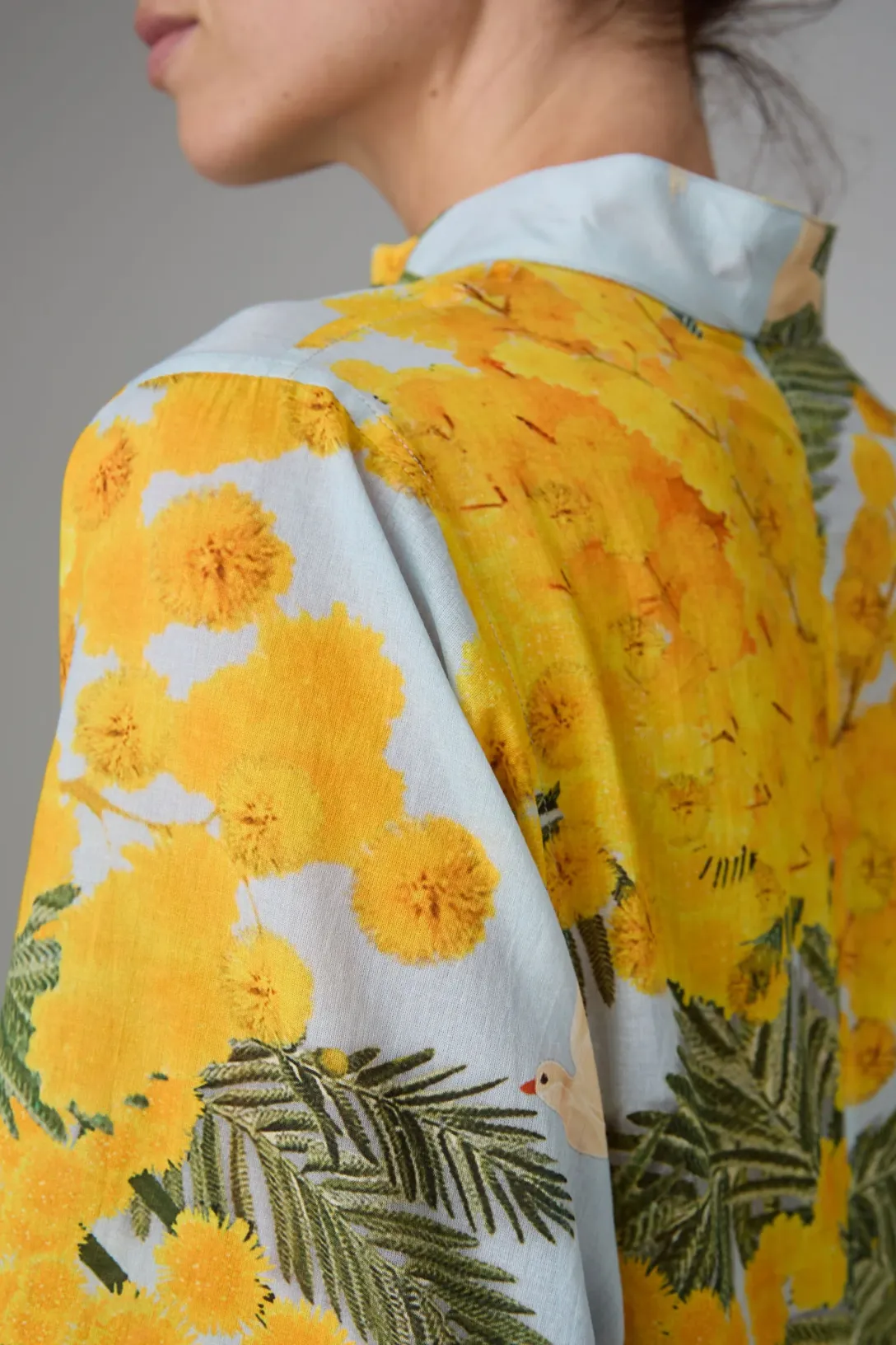 Rachel Voile Garden of Eden Print Kaftan | Yellow / Storm Blue