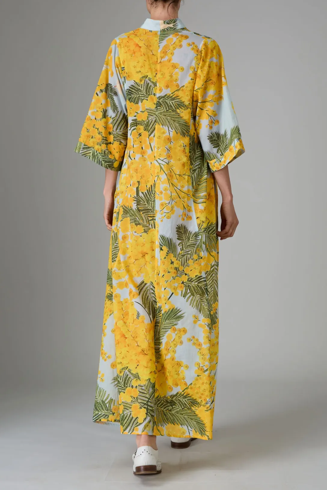 Rachel Voile Garden of Eden Print Kaftan | Yellow / Storm Blue