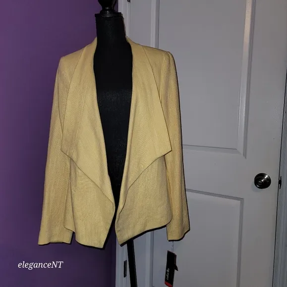 Rafaella Yellow  Angled Open Front Linen Blend Blazer NWT  Sz: 14 NWT