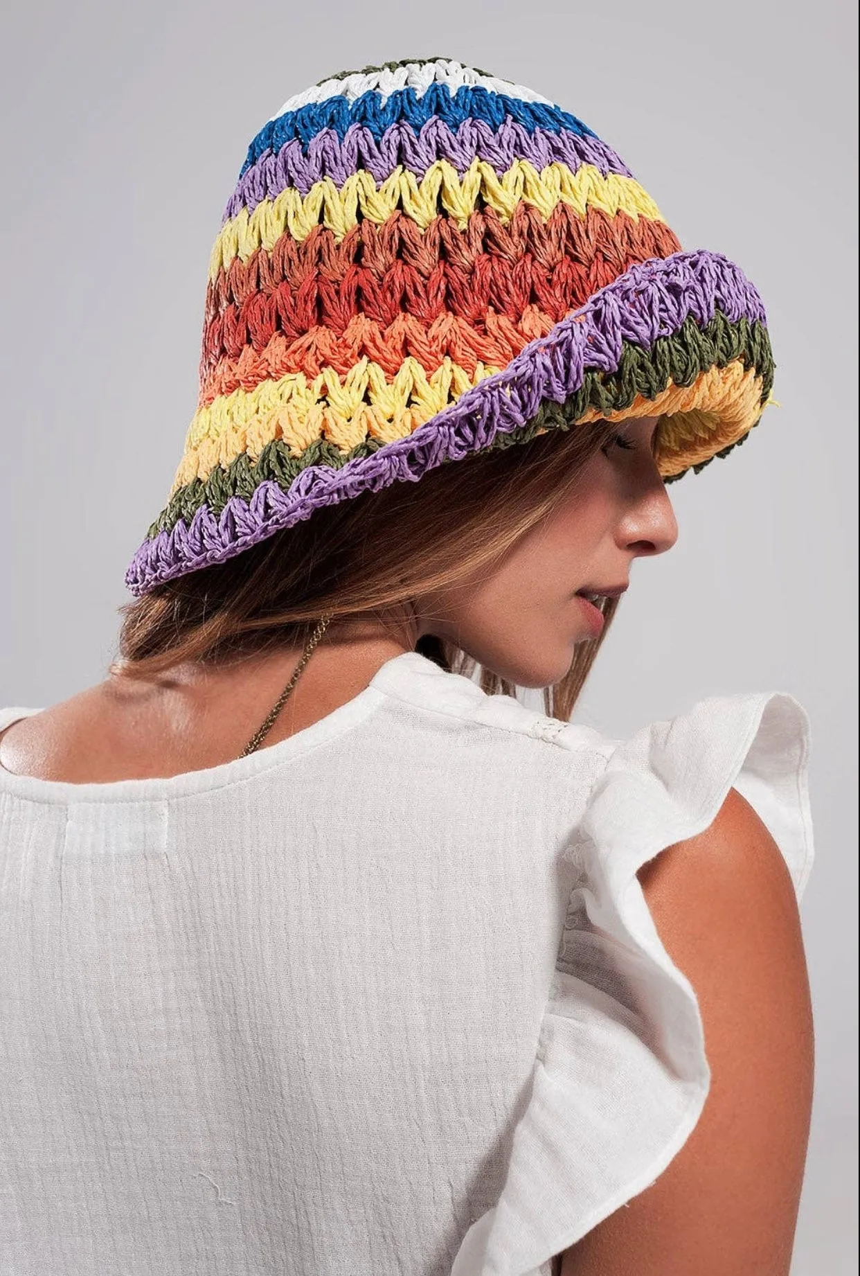 Rainbow Straw Bucket Hat
