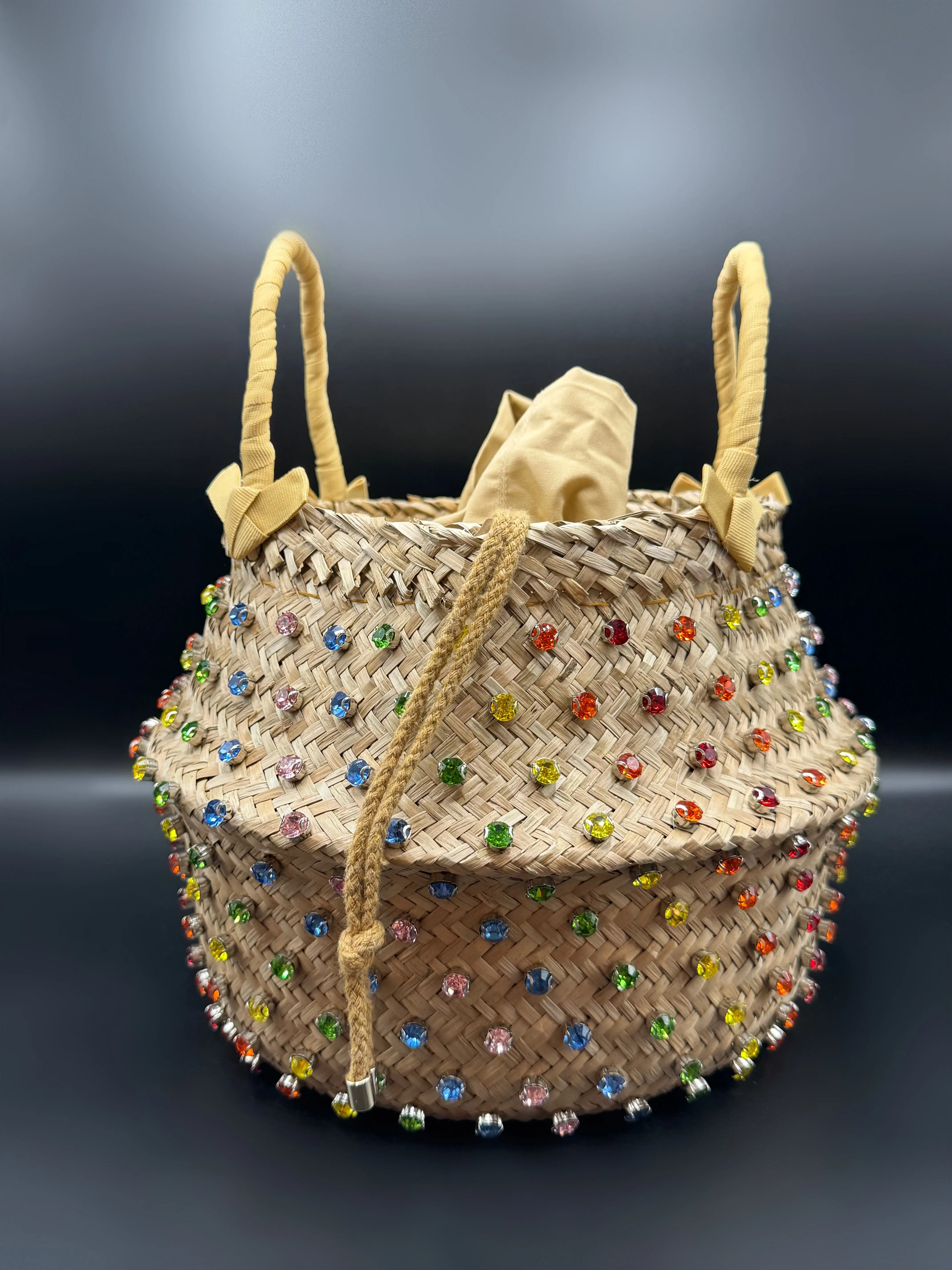 Rainbow Straw Bucket Tote