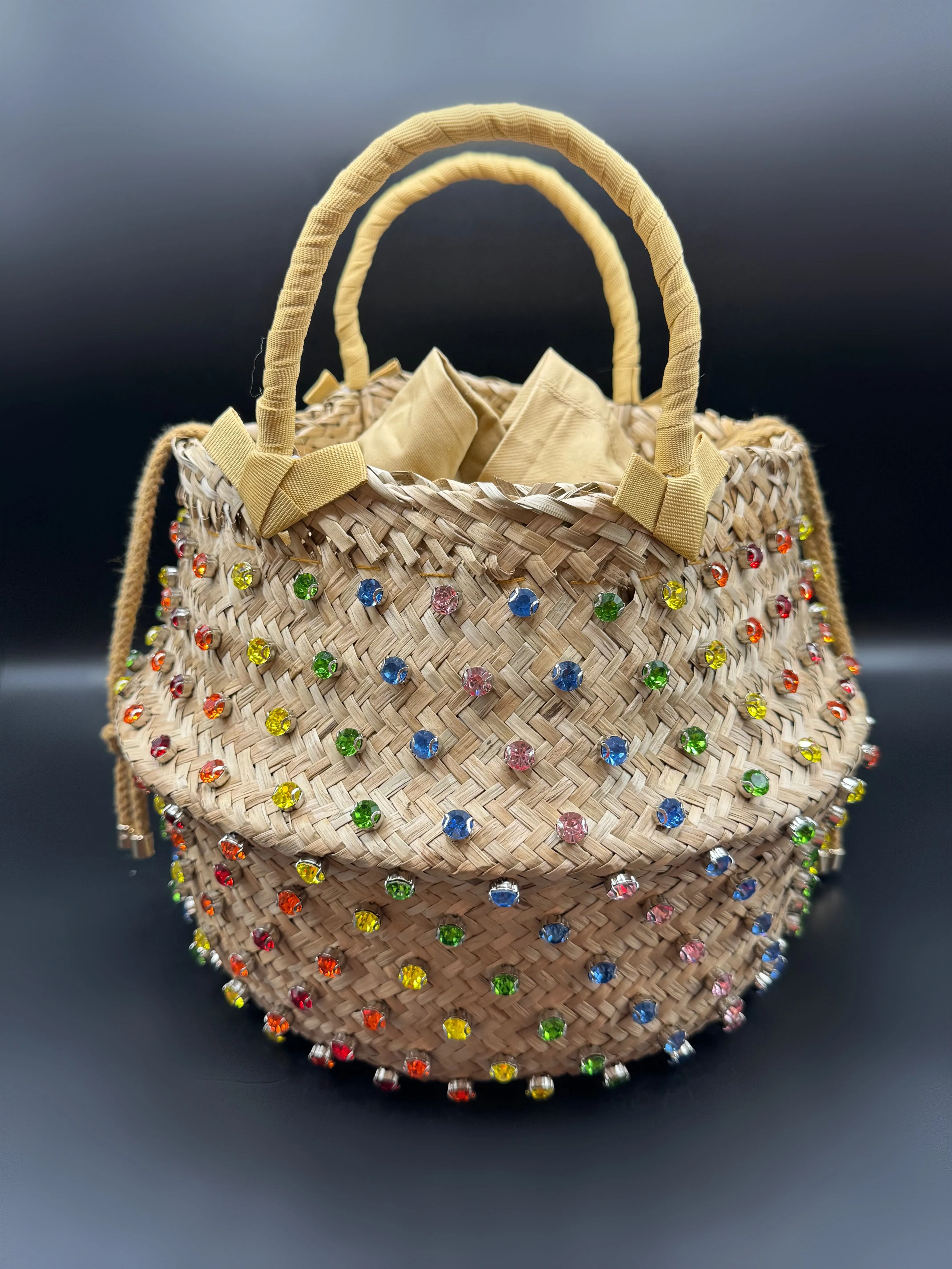 Rainbow Straw Bucket Tote