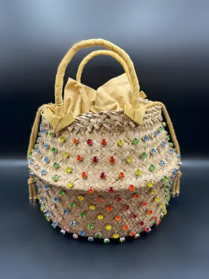Rainbow Straw Bucket Tote