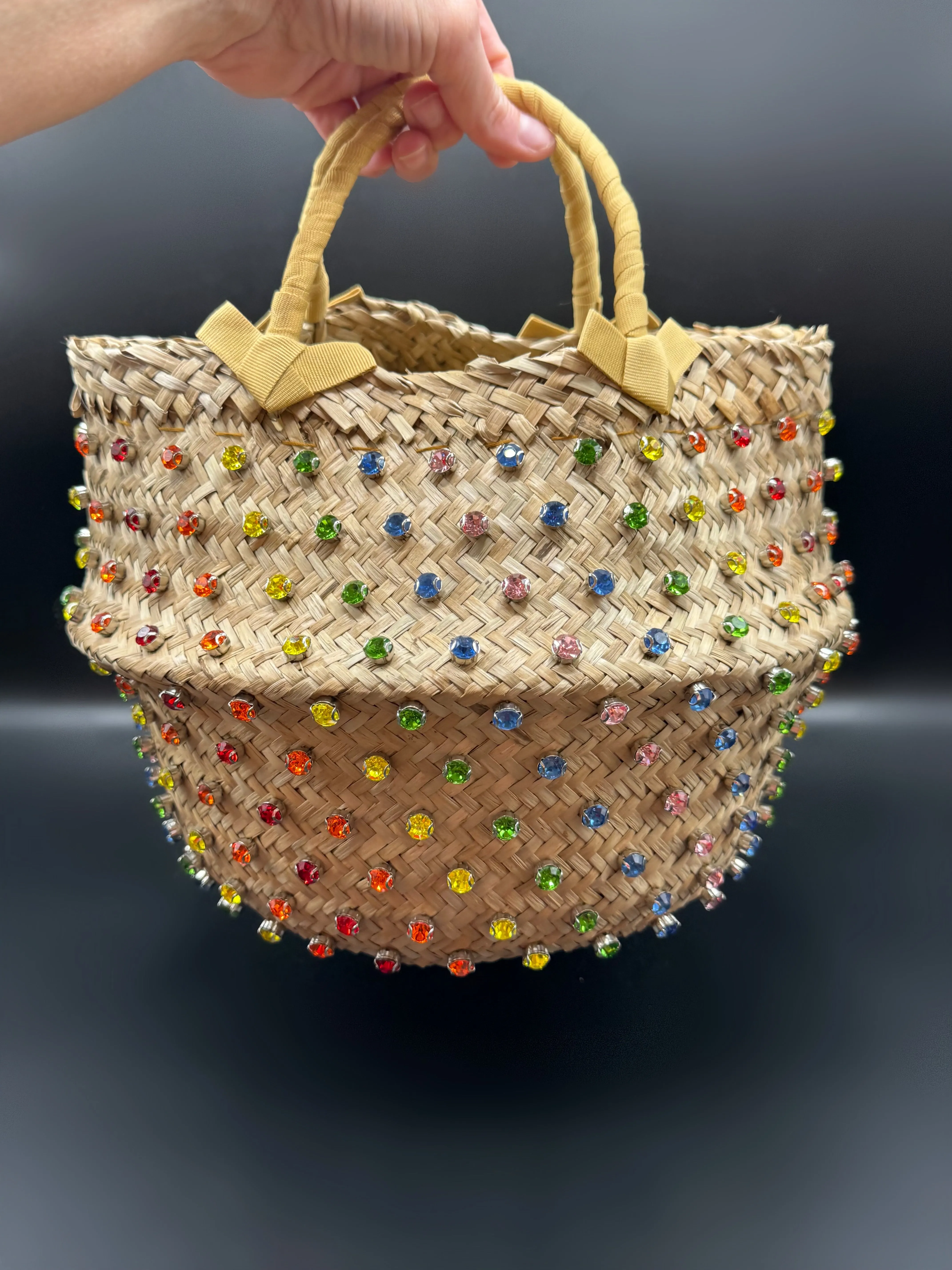 Rainbow Straw Bucket Tote