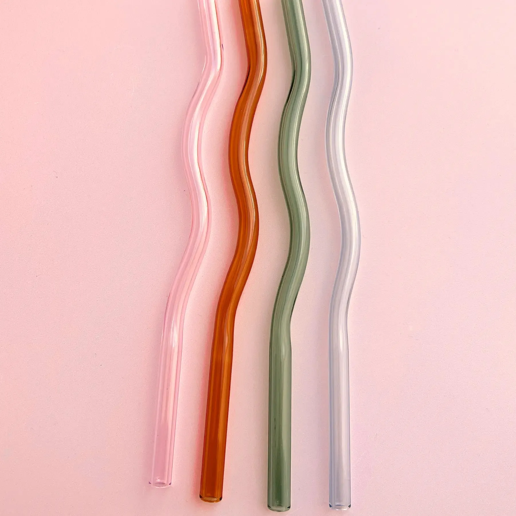 rainbow wavy glass straws 4 pack