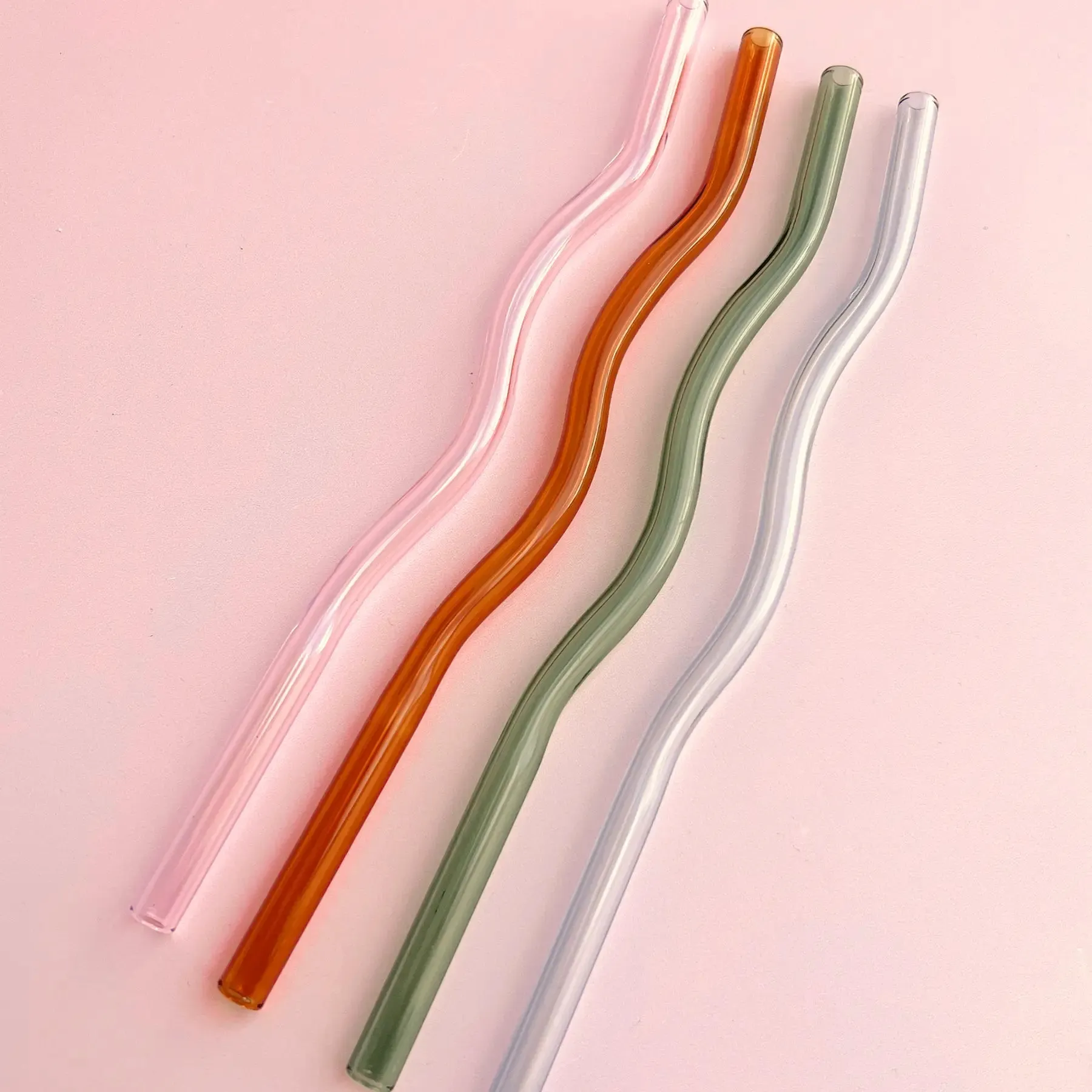 rainbow wavy glass straws 4 pack